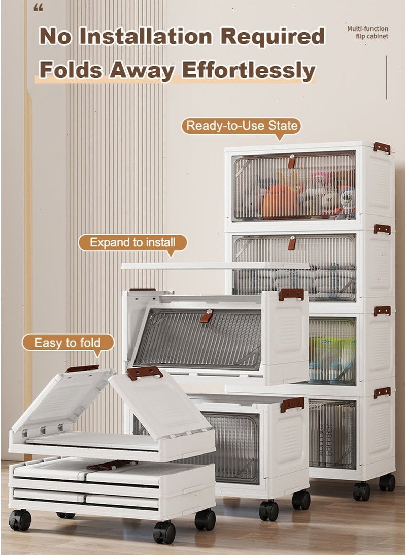 ميرتينج دولاب تخزين بلاستيكي، خزانة تخزين بأربعة رفوف مع أغطية، حاويات تخزين قابلة للتكديس بأبواب مغناطيسية وعجلات، قابلة للطي للاستخدام في المنزل وغرفة المعيشة والمكتب والخزانة، صناديق قابلة للفصل مكونة من 4 طبقات. - Image 5